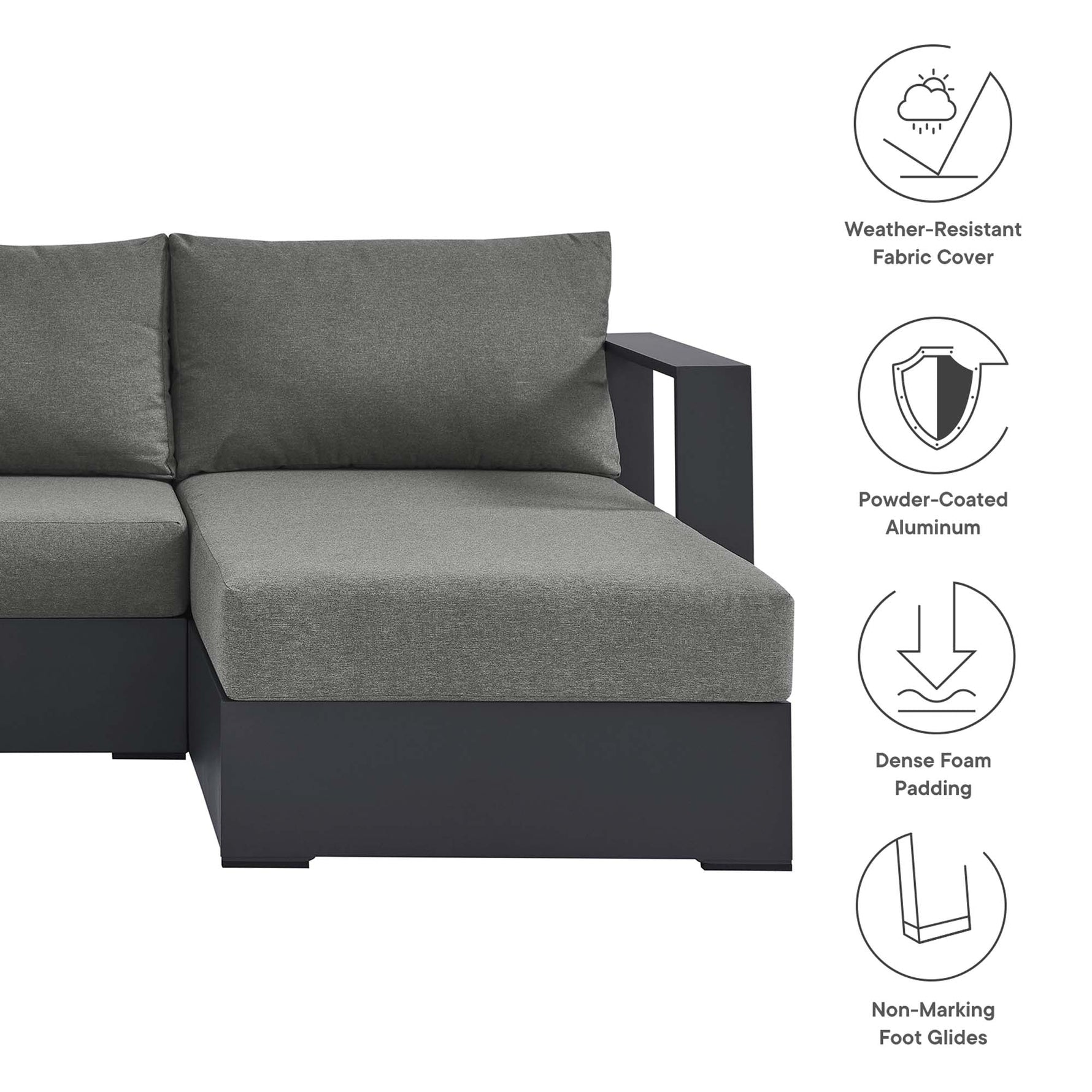 Tahoe 3-Piece Outdoor Patio Powder-Coated Aluminum Sectional Sofa Set