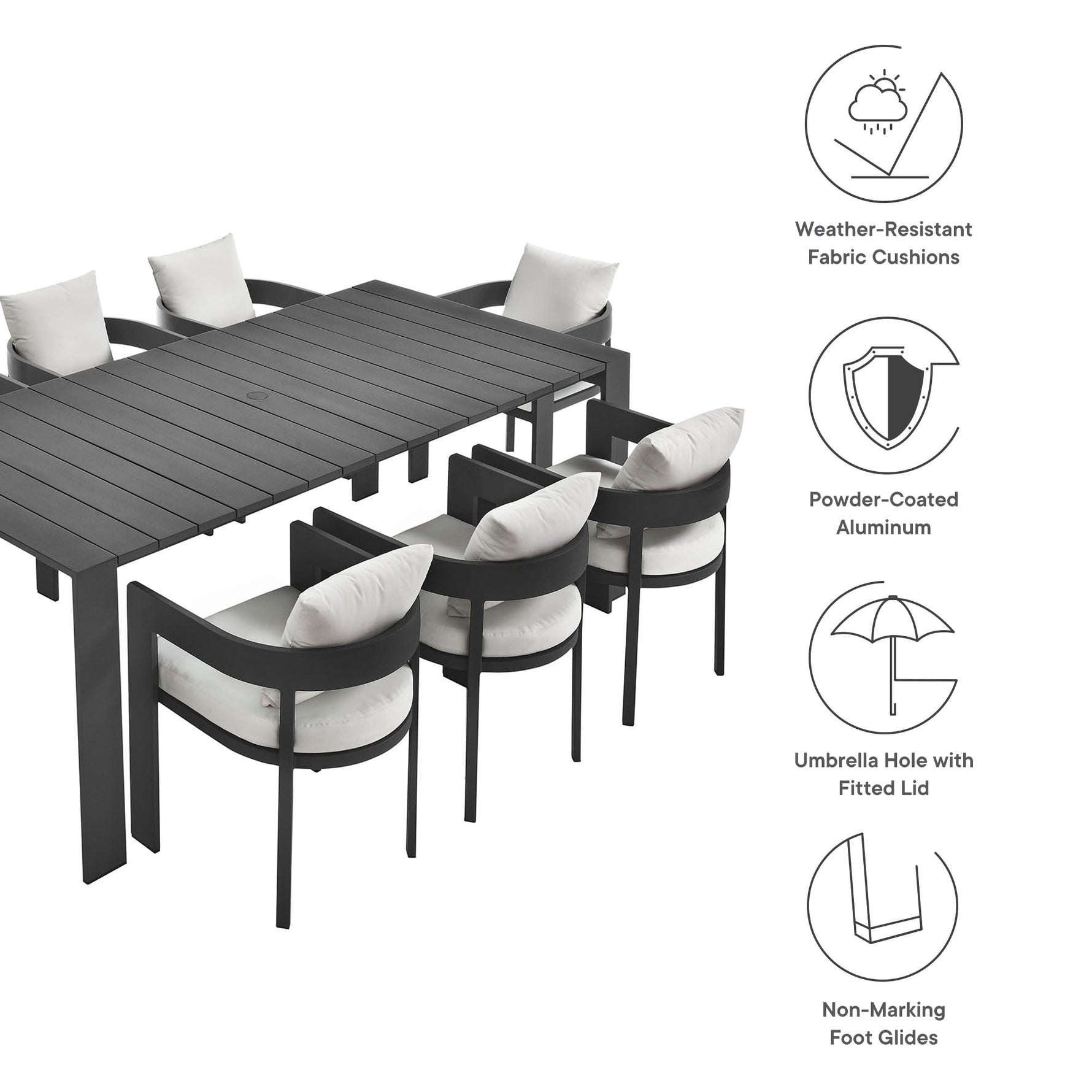 Tahoe 9-Piece Outdoor Patio Aluminum Dining Set by Modway