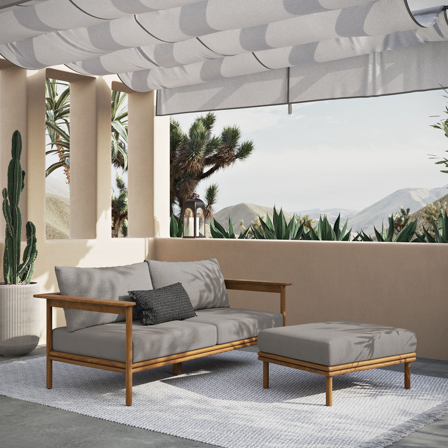 Wren 2-Piece Outdoor Patio Teak Wood Sofa and Ottoman Set by Modway