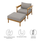 Wren Outdoor Patio Teak Wood Armchair and Ottoman Set by Modway
