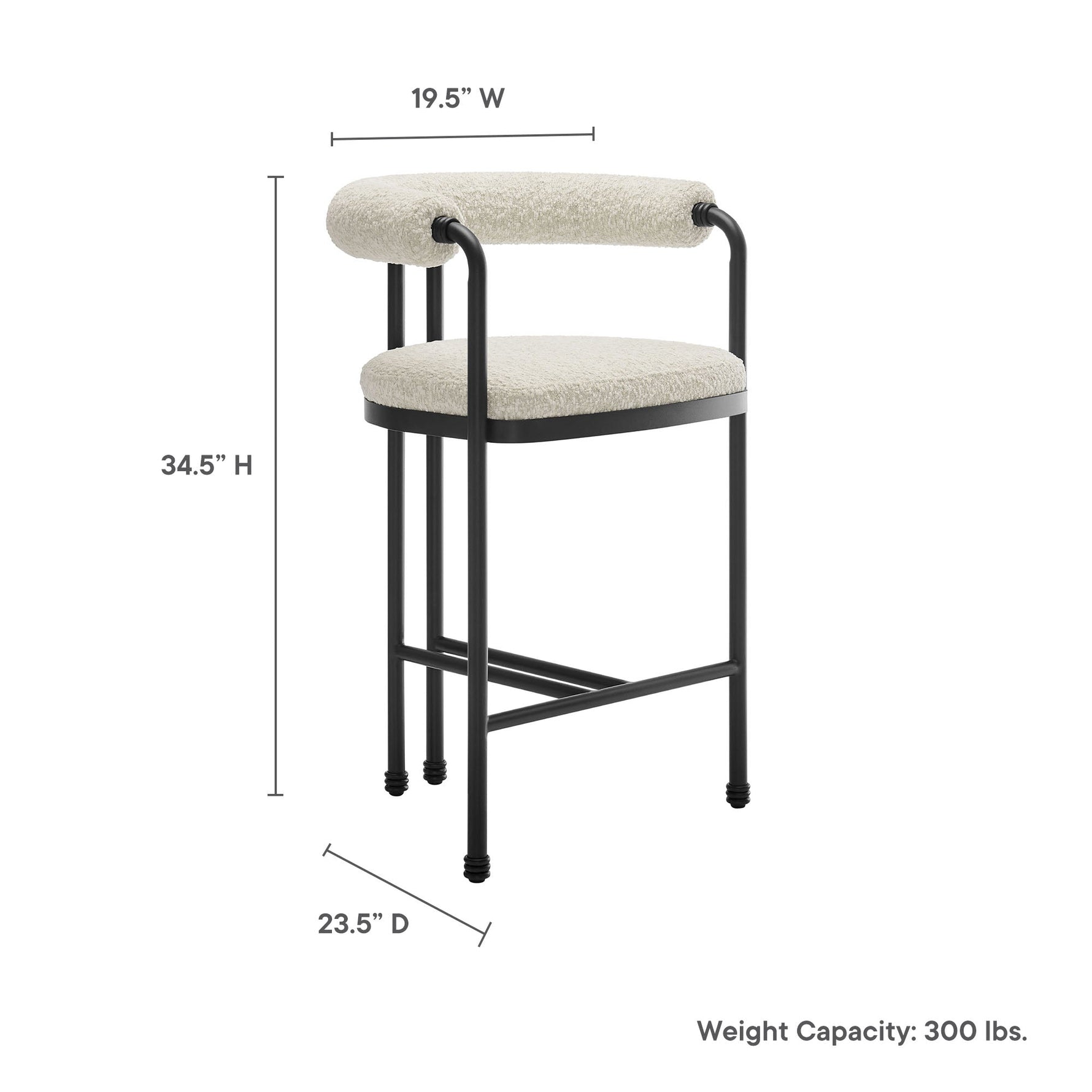 Turin Curved Back Boucle and Metal Counter Stool by Modway