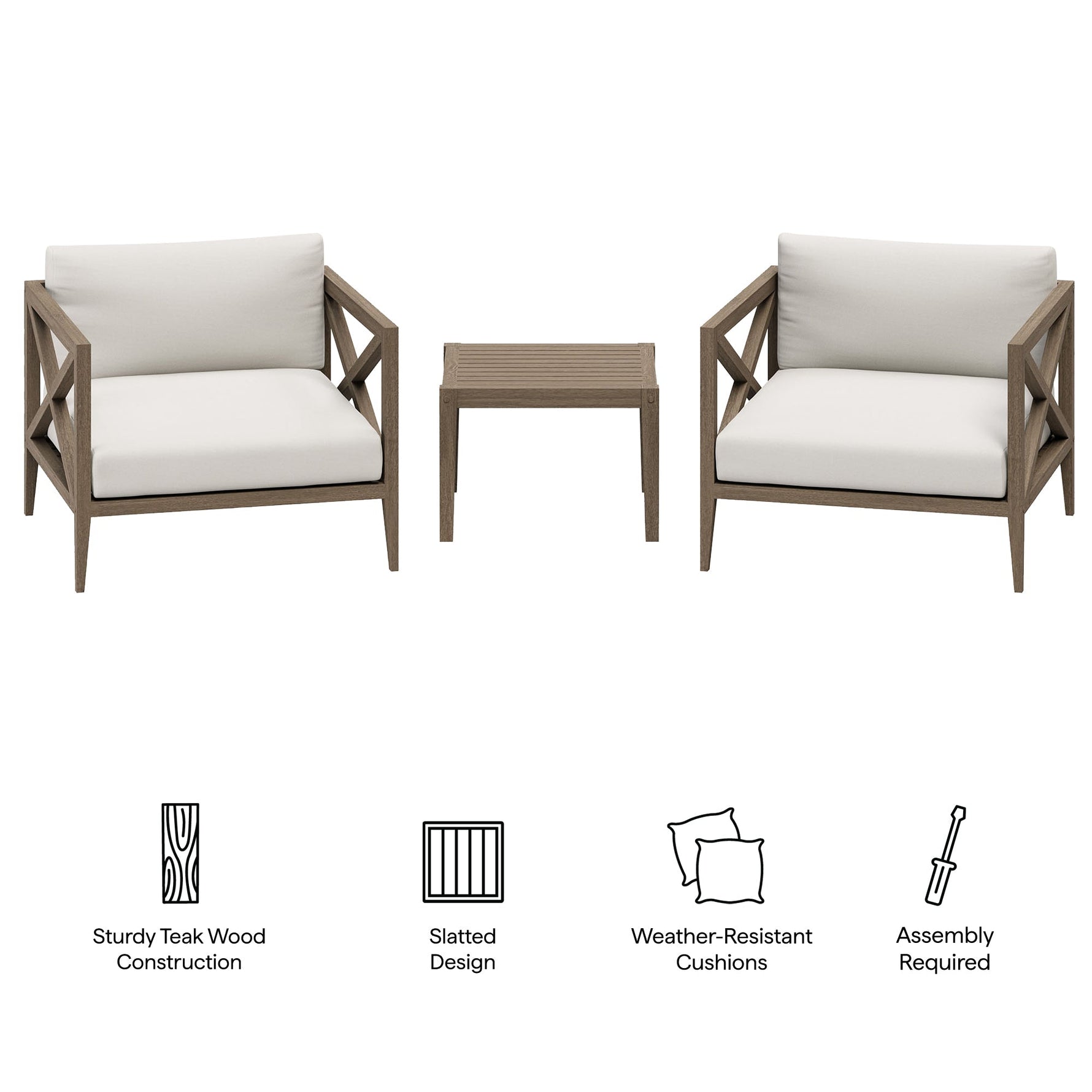 Northlake 3-Piece Outdoor Patio Teak Wood Furniture Set