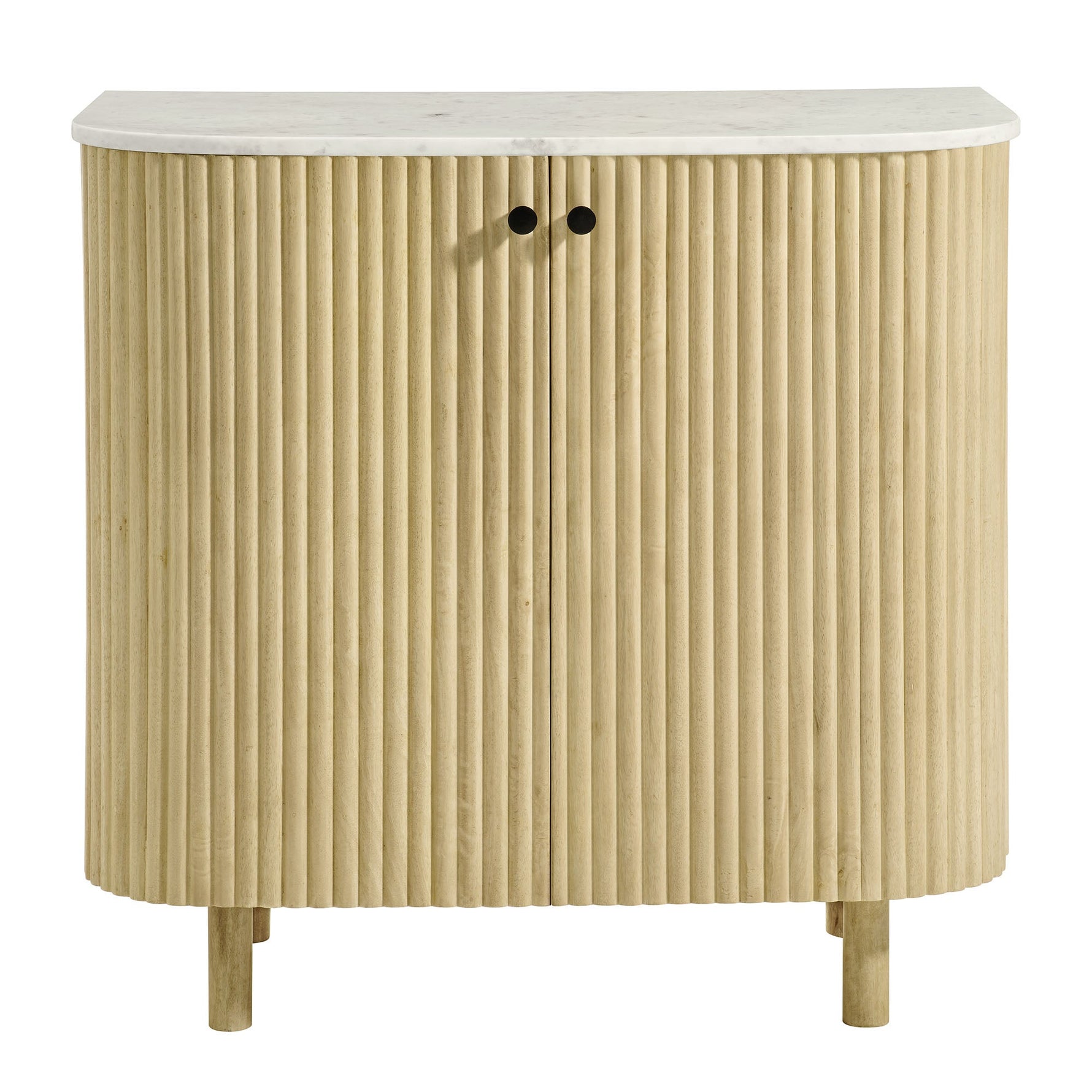 Caldera 33" Curved Solid Wood and Marble Accent Storage Cabinet