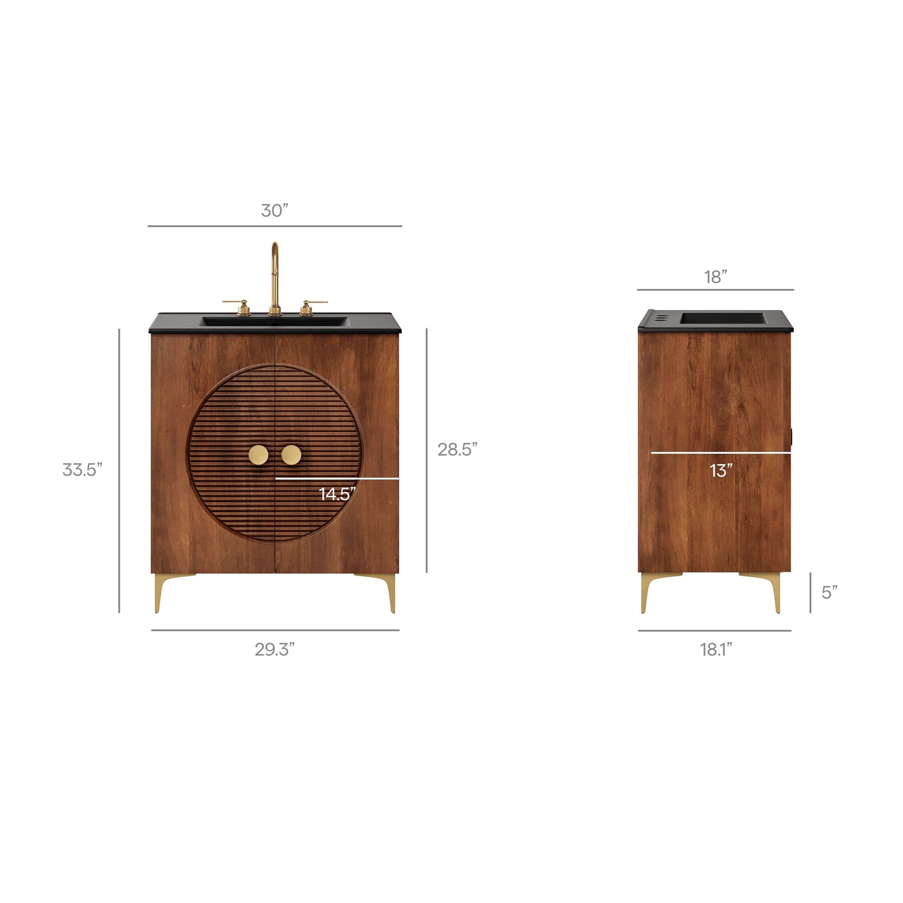 Vernon 30" Fluted Wood Bathroom Vanity Cabinet with Sink