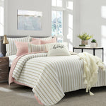 Solid Kantha Pick Stitch Yarn Dyed Cotton Woven Quilt/Coverlet Set