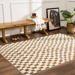 Lajos Brown Checkered Shag Rug - Clearance