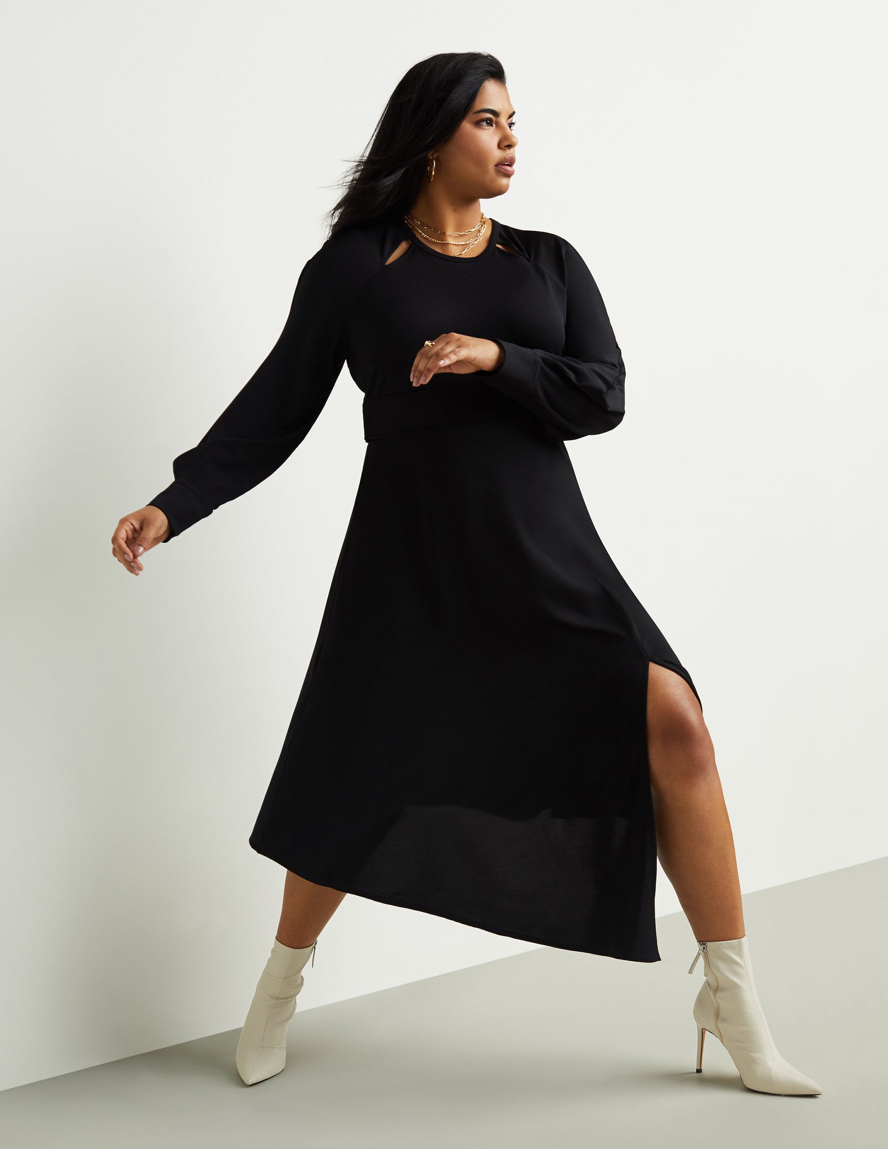 Banded-Waist Midi Dress