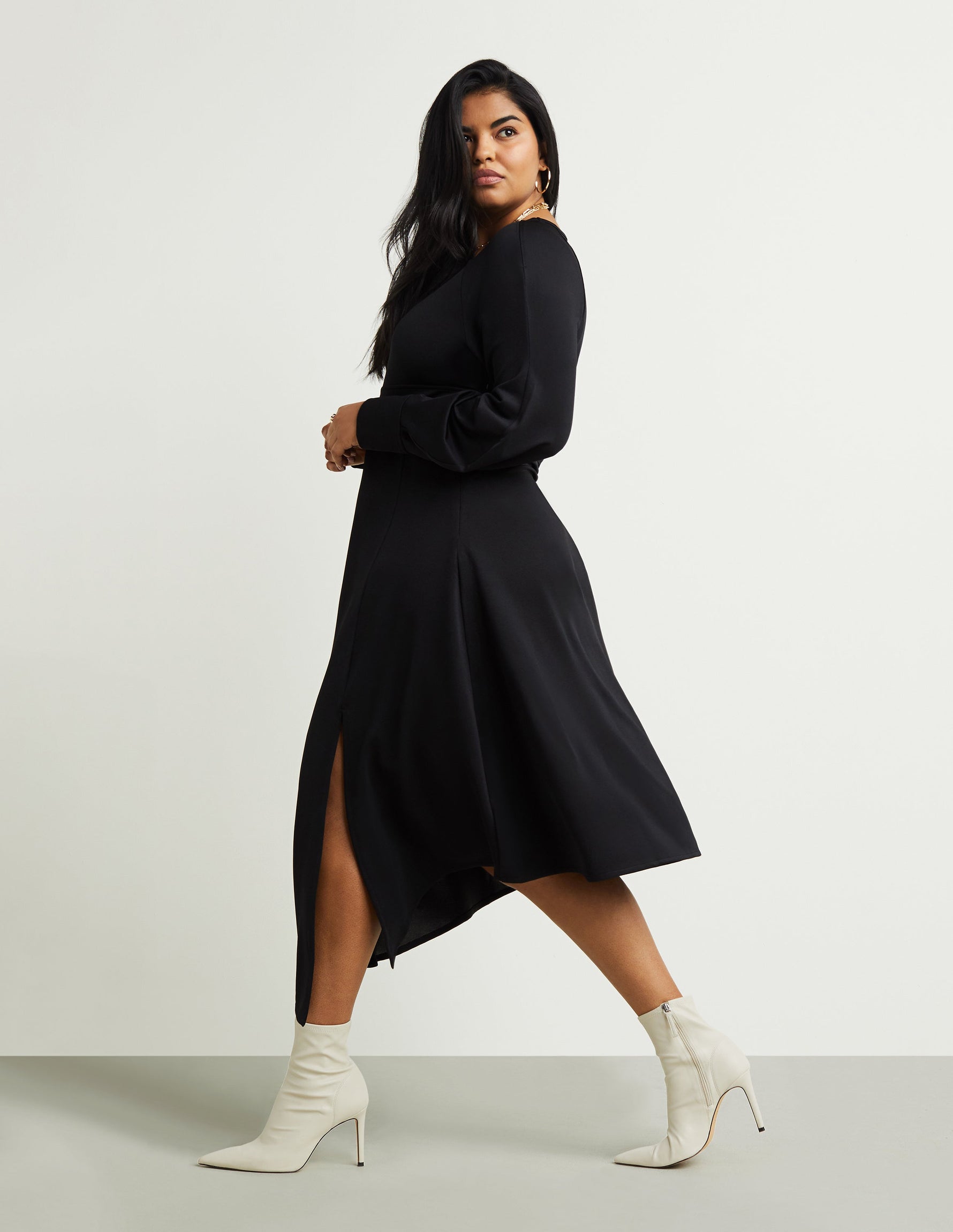Banded-Waist Midi Dress