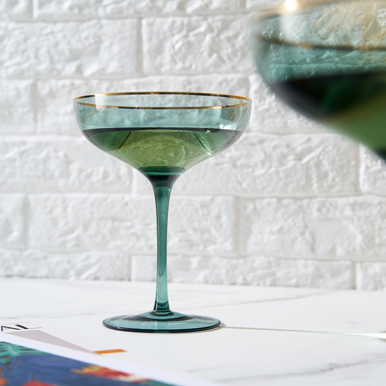 Palazzo Champagne Coupe, Cocktail Glassware, Set of 2, Green