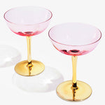 Deco Champagne Coupe Cocktail Glassware, Pink, Set of 2