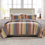Greenland Home Fashions Katy 100% Cotton Reversible Stripes Quilt Set