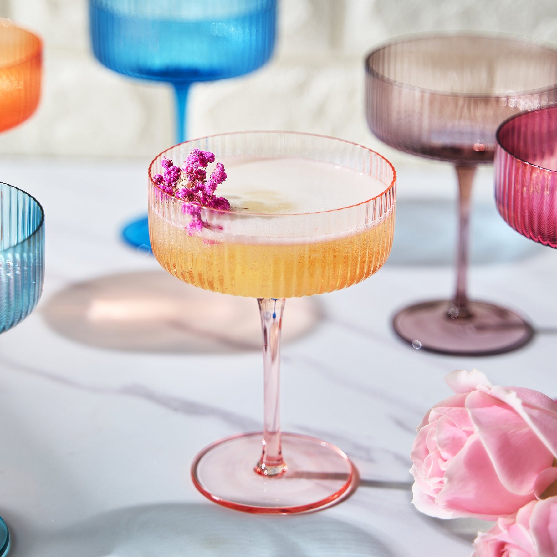 Como Ribbed Champagne Coupe Cocktail Glassware, Set of 6