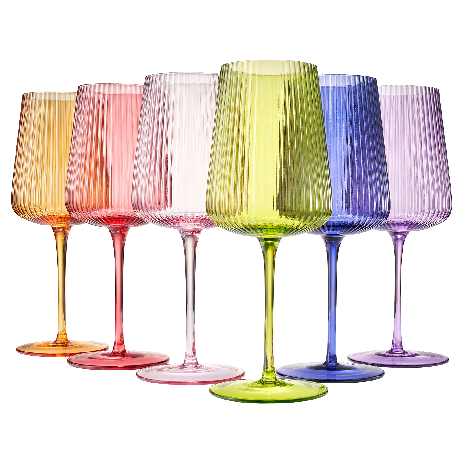 Rhea Ribbed Stemmed Wine Glassware, Set of 6