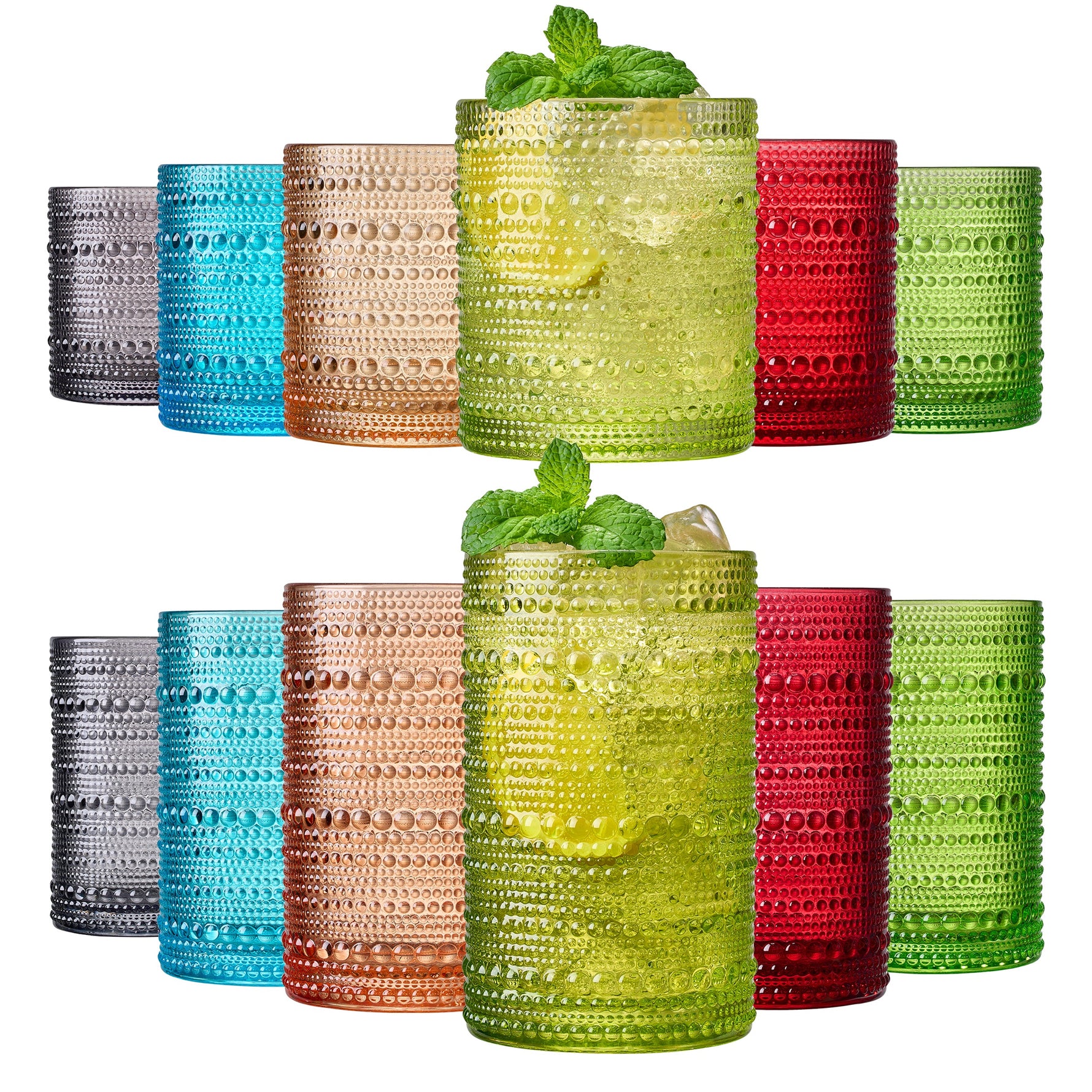 Fortuna Hobnail Lowball & Highball Glassware, Set of 12