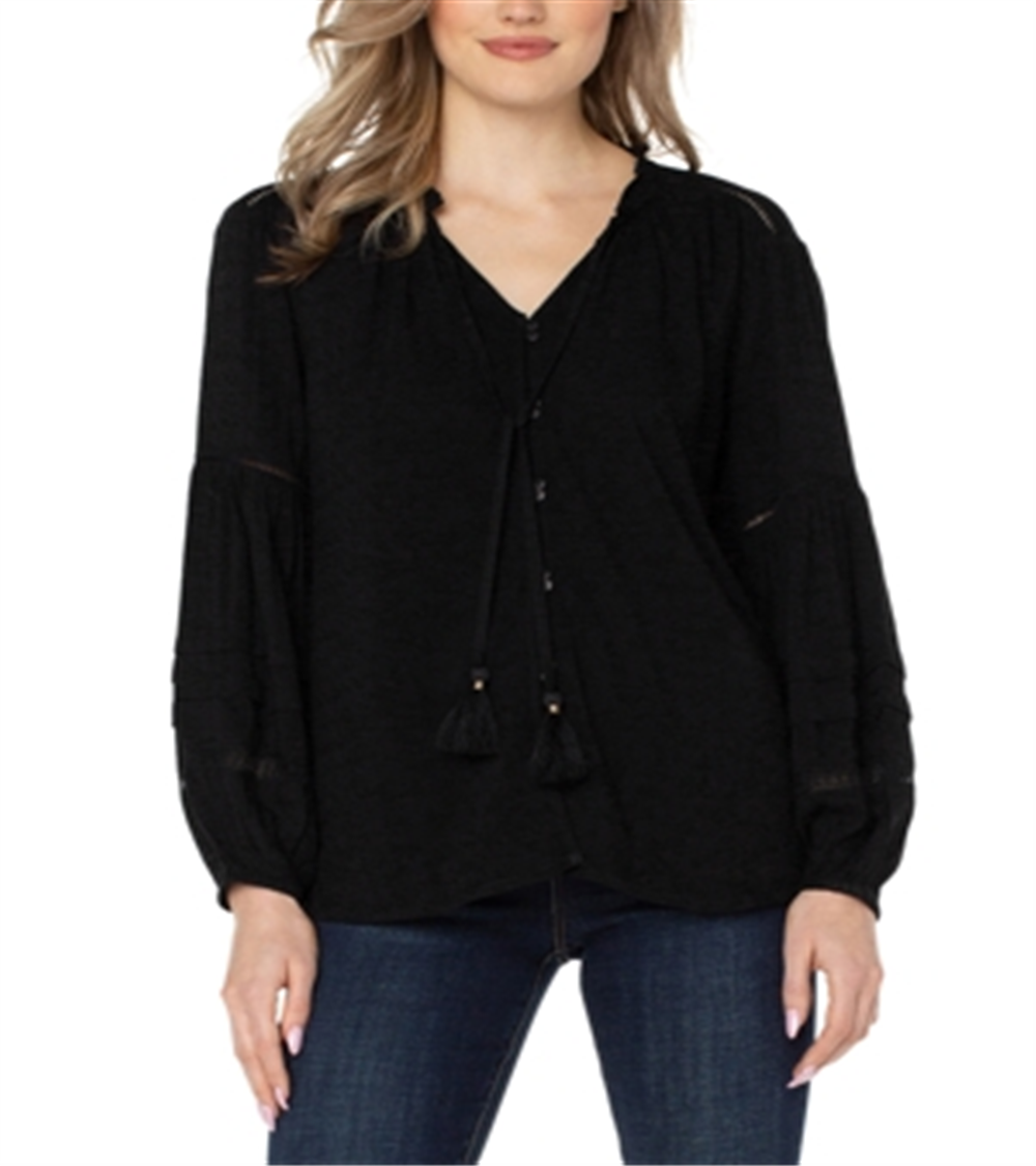 Liverpool Los Angeles Tie Neck Blouson Sleeve Blouse Black Size XS