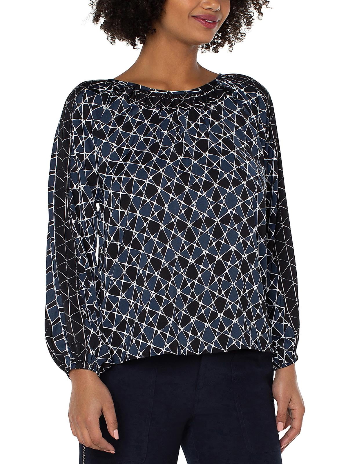 Liverpool Los Angeles Shirred Long Sleeve Blouse Blue Size XS