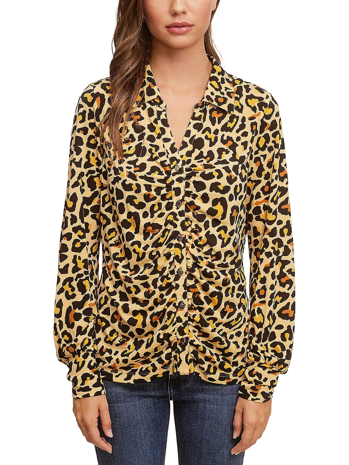 Single Thread Ruched Front Shirt Animal Print