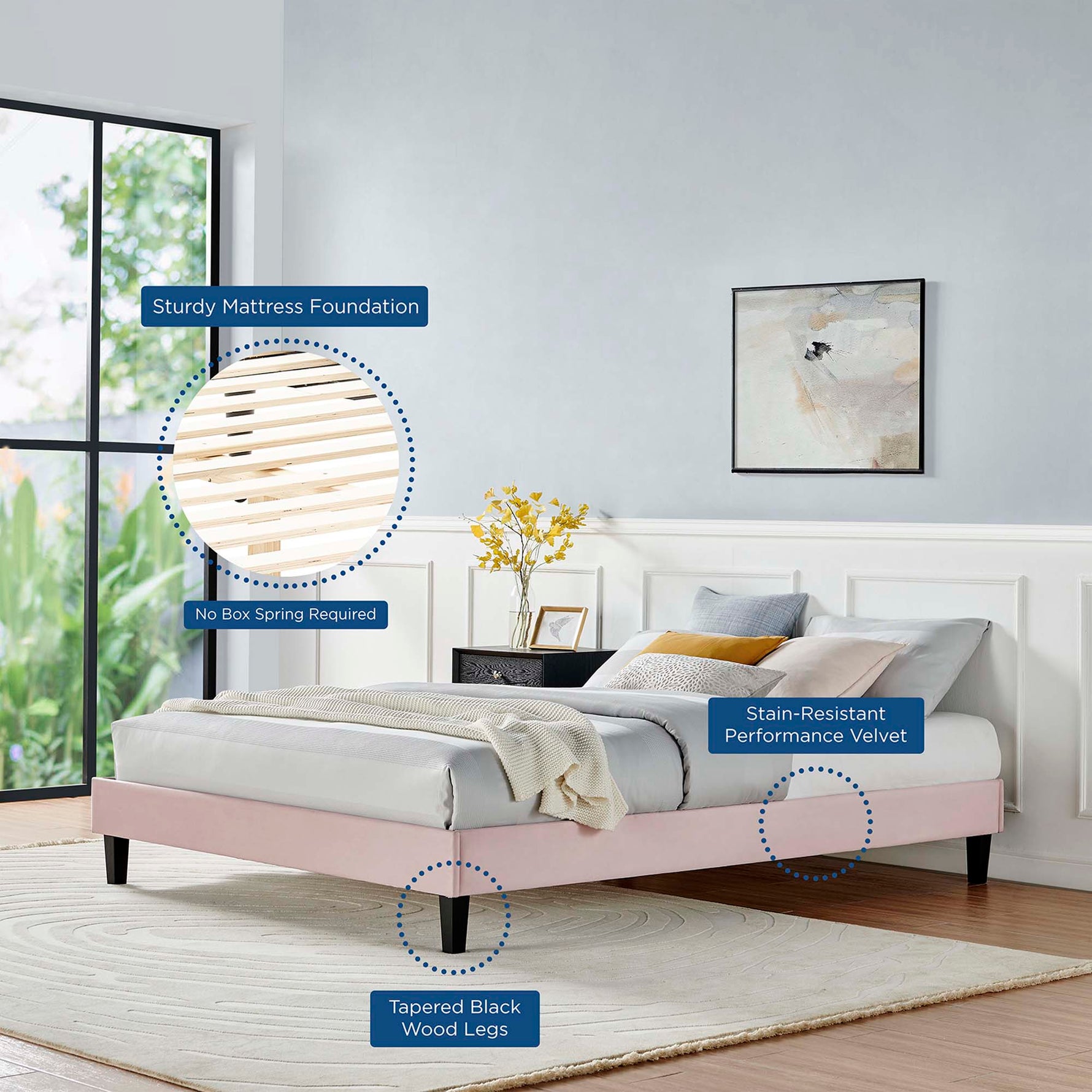 Reign Performance Velvet Twin Platform Bed Frame by Modway