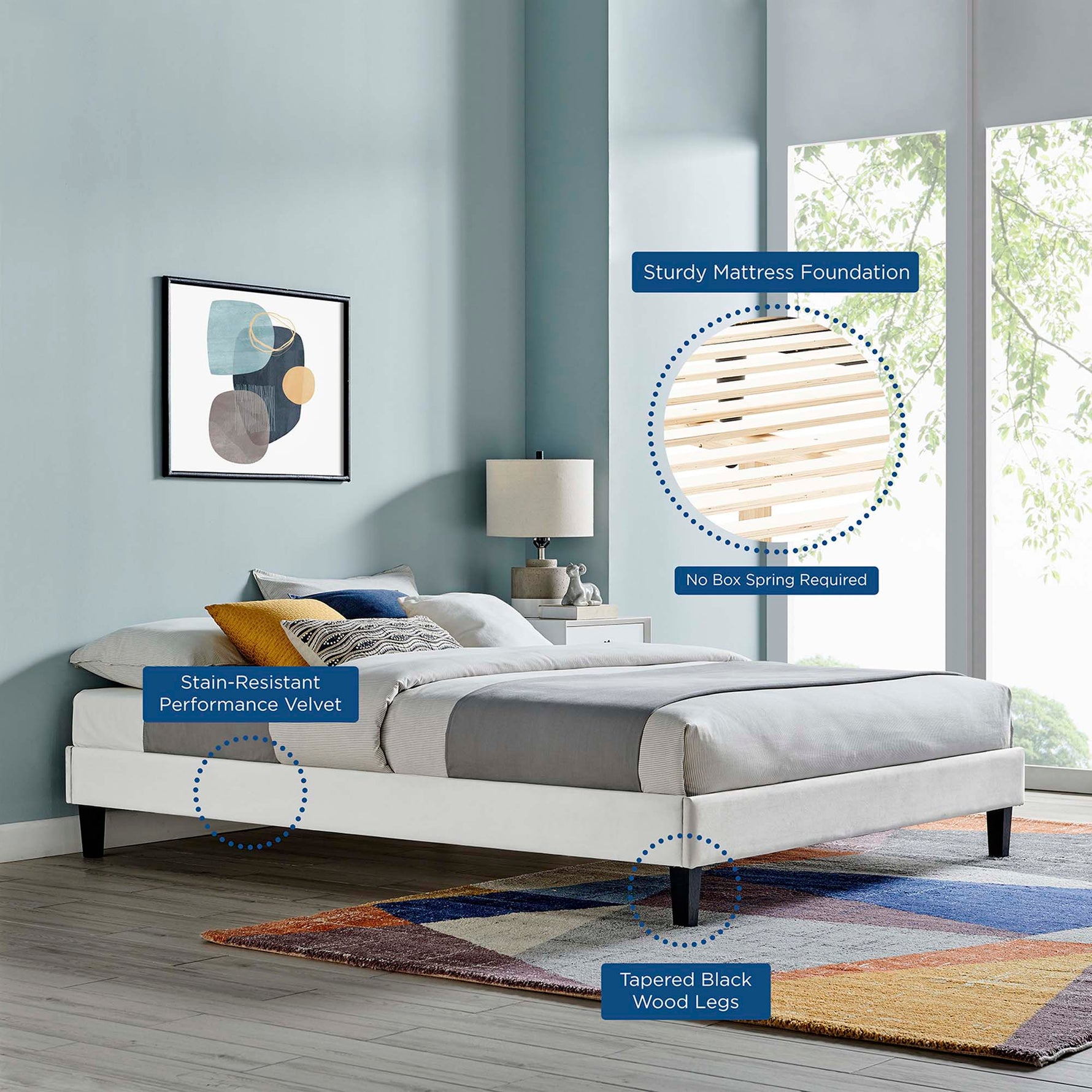 Reign Performance Velvet Queen Platform Bed Frame by Modway