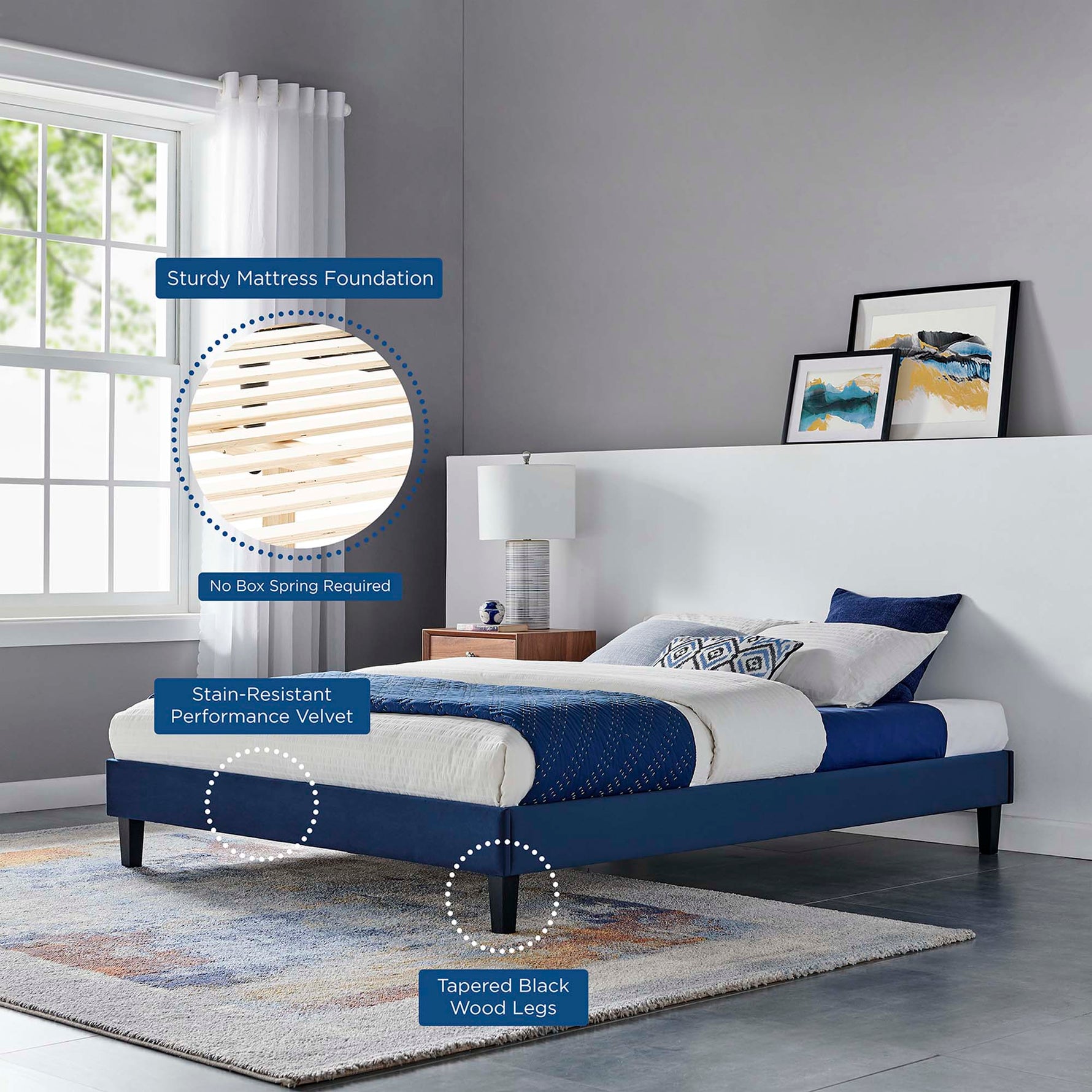 Reign Performance Velvet King Platform Bed Frame by Modway