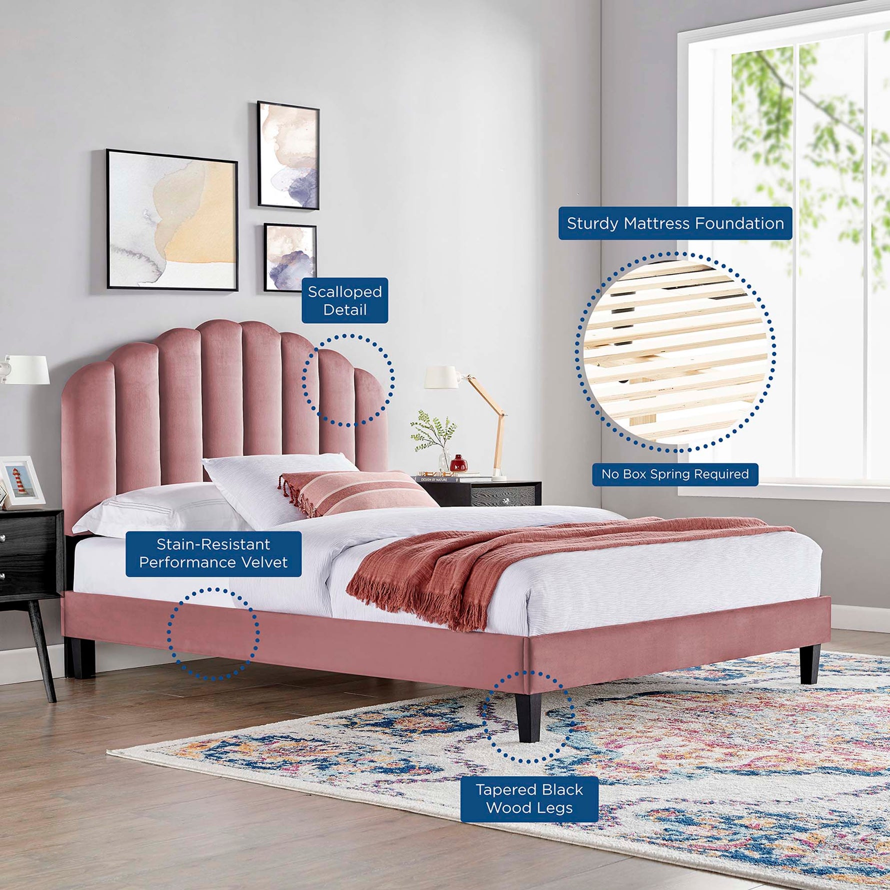 Daisy Performance Velvet Queen Platform Bed by Modway