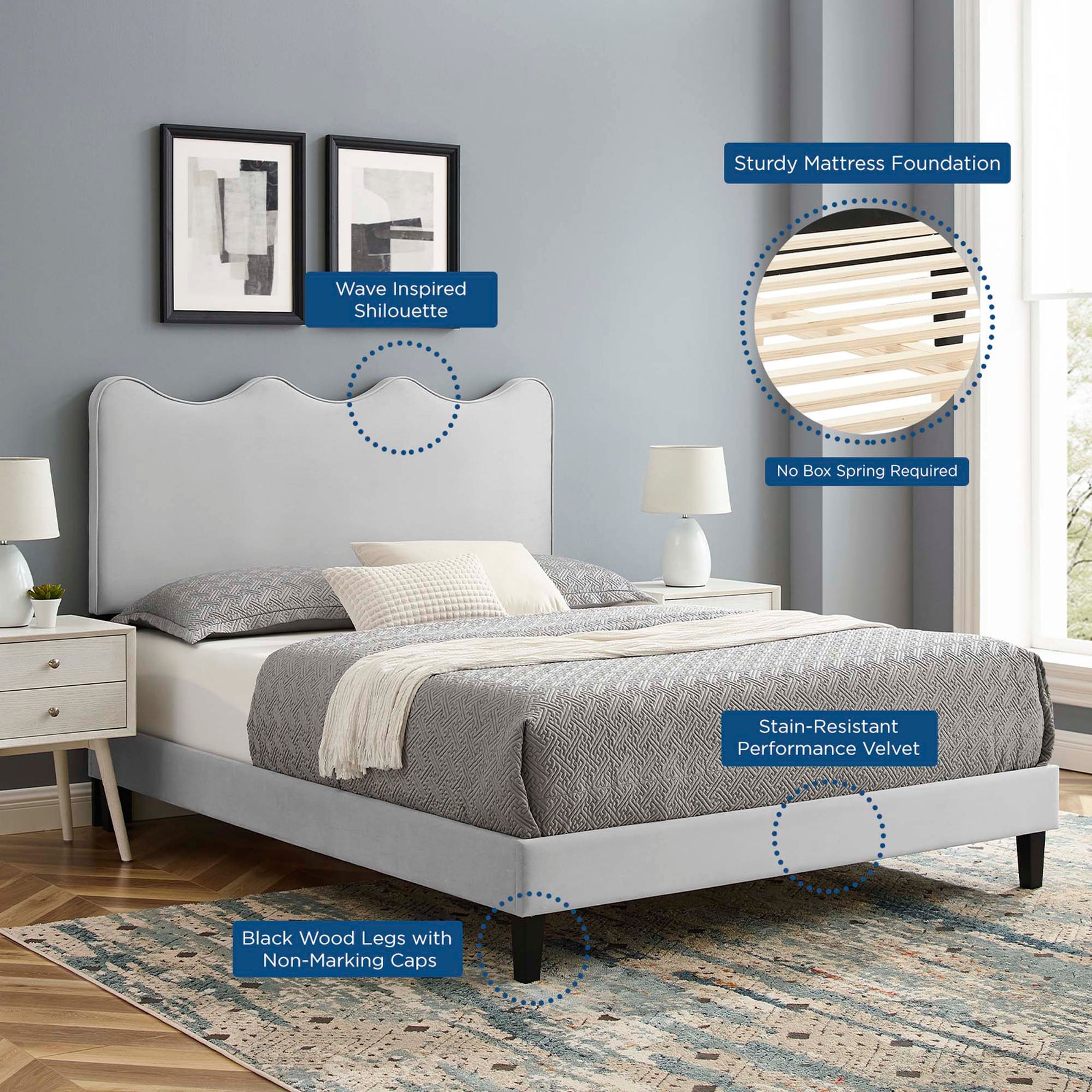 Current Performance Velvet King Platform Bed by Modway