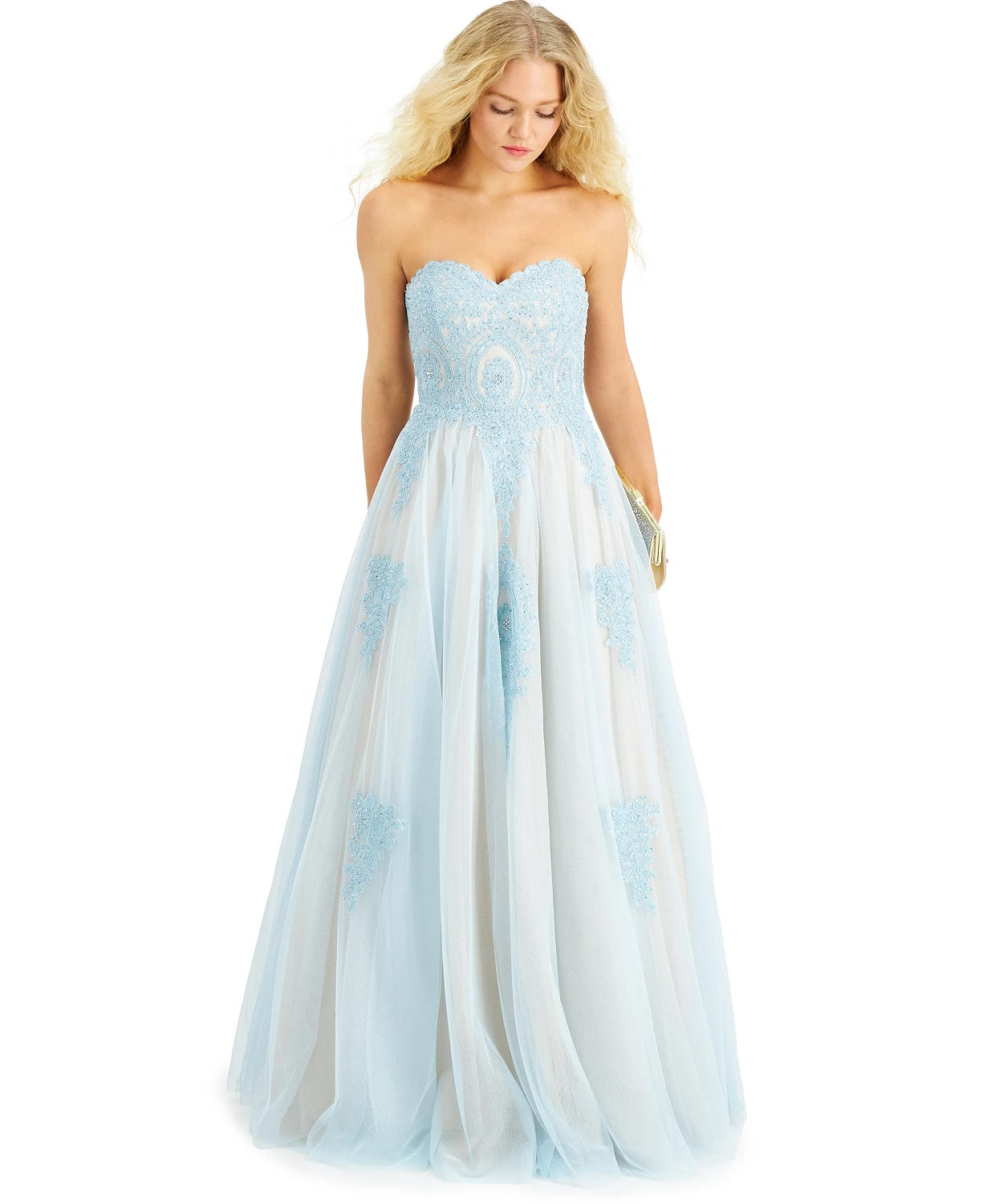 Say Yes To The Prom Junior's Beaded Corset Back Gown Blue Size 13