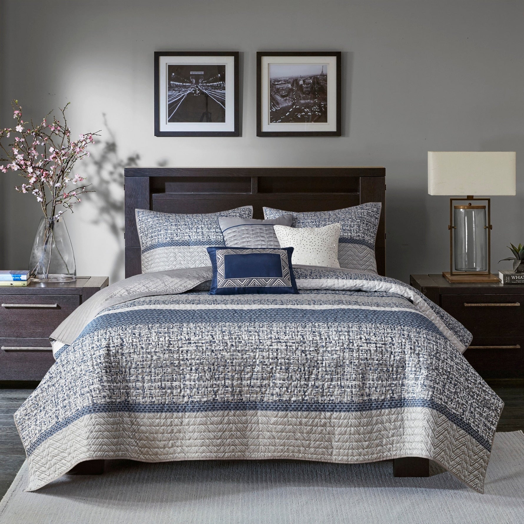 Madison Park Melody Reversible Jacquard Quilt Set with Throw Pillows