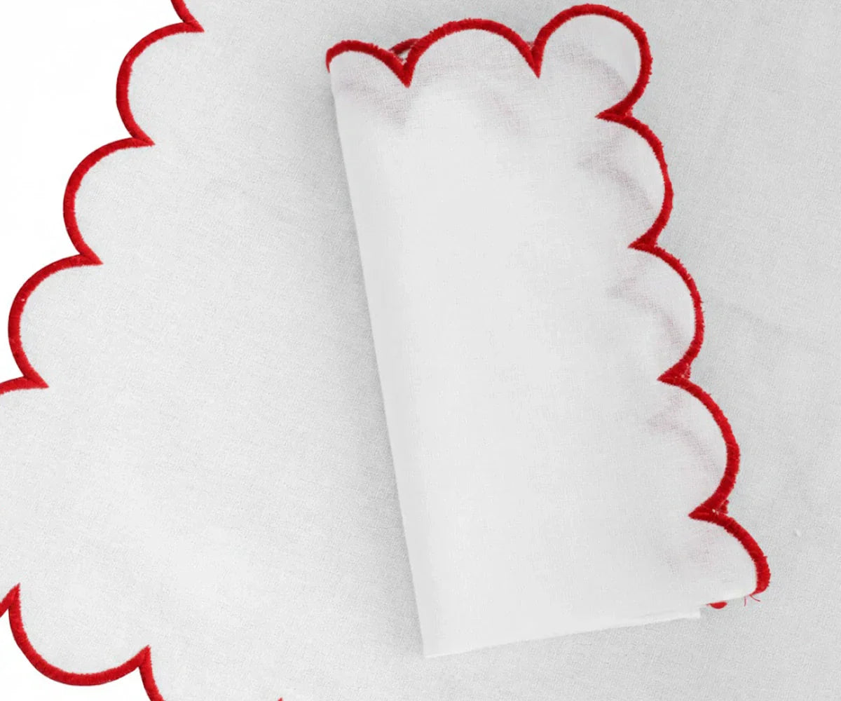 Red Fabric Napkins - Scalloped