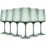 Tonal Ribbed Stemmed Wine Glassware, Set of 6