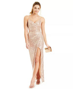 Emerald Sundae Juniors' Sequin Side-Pleated Gown Pink  Size Small