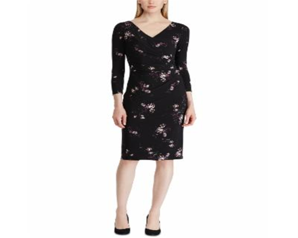 Ralph Lauren Women's 3/4 Sleeve Below The Knee Dress Black Size 4 Petite