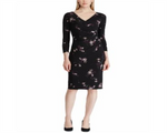 Ralph Lauren Women's 3/4 Sleeve Below The Knee Dress Black Size 4 Petite
