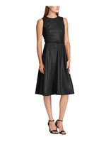 Ralph Lauren Women's Sleeveless Jewel Neck Below The Knee Evening Fit Flare Dress Black Size 16