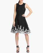 DKNY Women's Sleeveless Embroidered Fit & Flare Dress Black Size 6