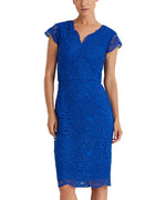 Ralph Lauren Women's Lace Scalloped Sheath Dress Blue Size 8 Petite