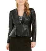 Bar III Women's Faux Leather Peplum Jacket Black Size 6