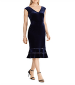 Ralph Lauren Women's Cap Sleeve V Neck MIDI Sheath Evening Dress Blue Size 6