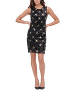 Tommy Hilfiger Women's Printed Sleeveless Short Sheath Party Dress Black Size 4
