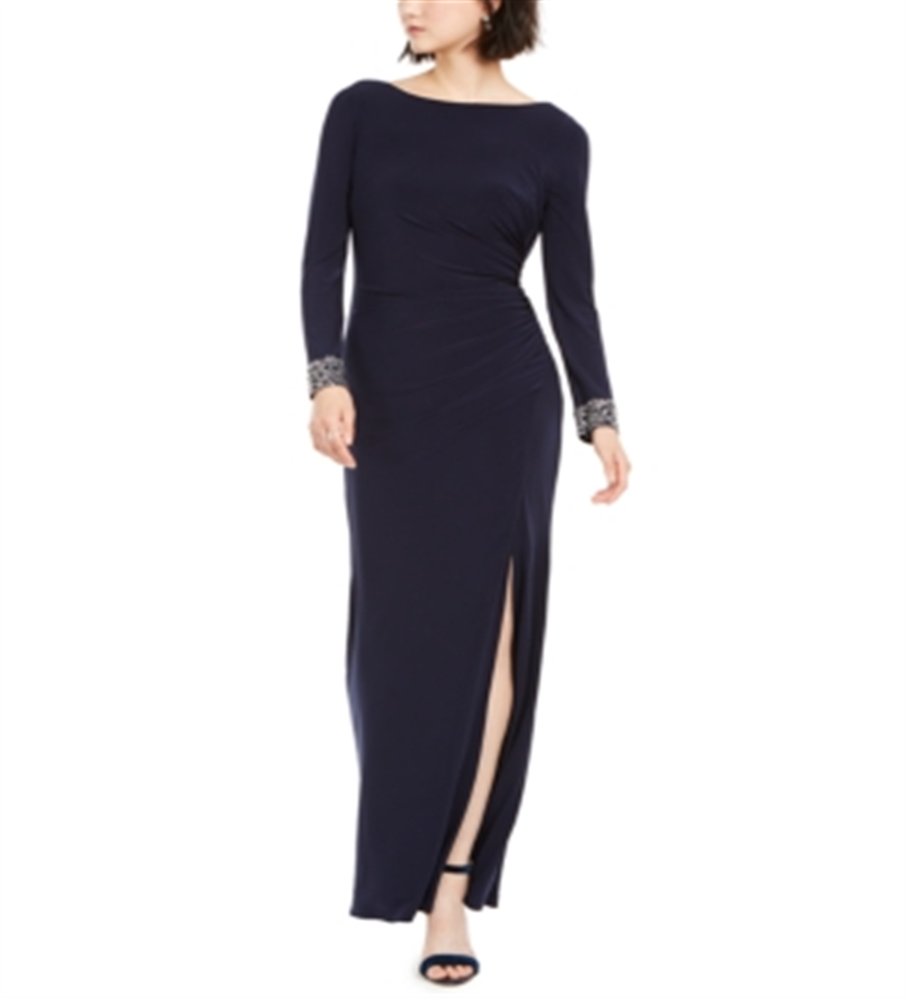 Vince Camuto Women's Long Sleeve Maxi Sheath Dress Blue Size 14
