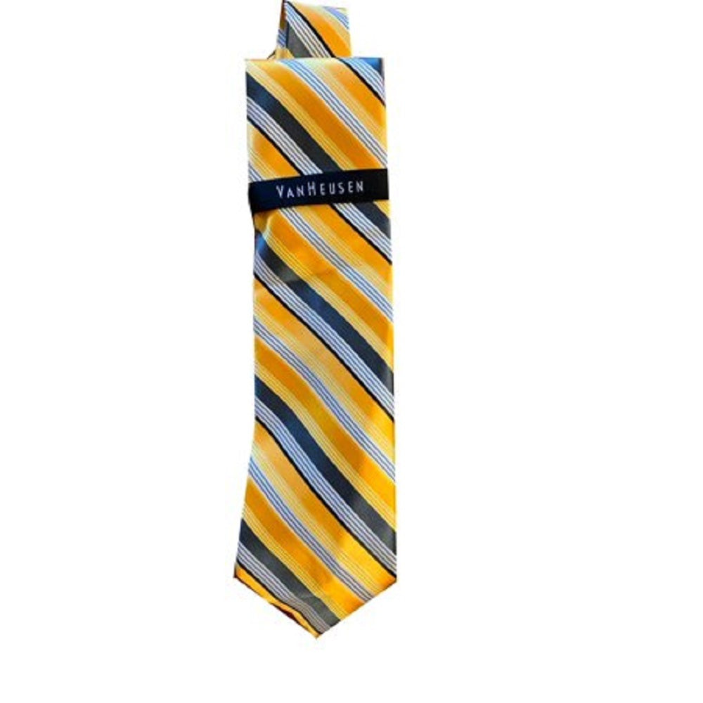 Van Heusen Men's Dress Belt Silver Sleek Striped Skinny Silk Yellow Size Regular