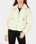 Collection B Junior's Faux Fur Teddy Bomber Jacket White Size Medium