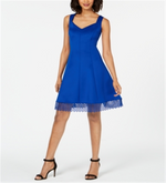 Donna Ricco Women's Lace Trim Fit & Flare Dress Blue Size 8