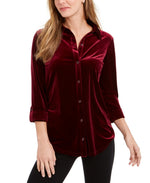 Charter Club Women's Button-Down Velvet Shirt  Purple Size Large