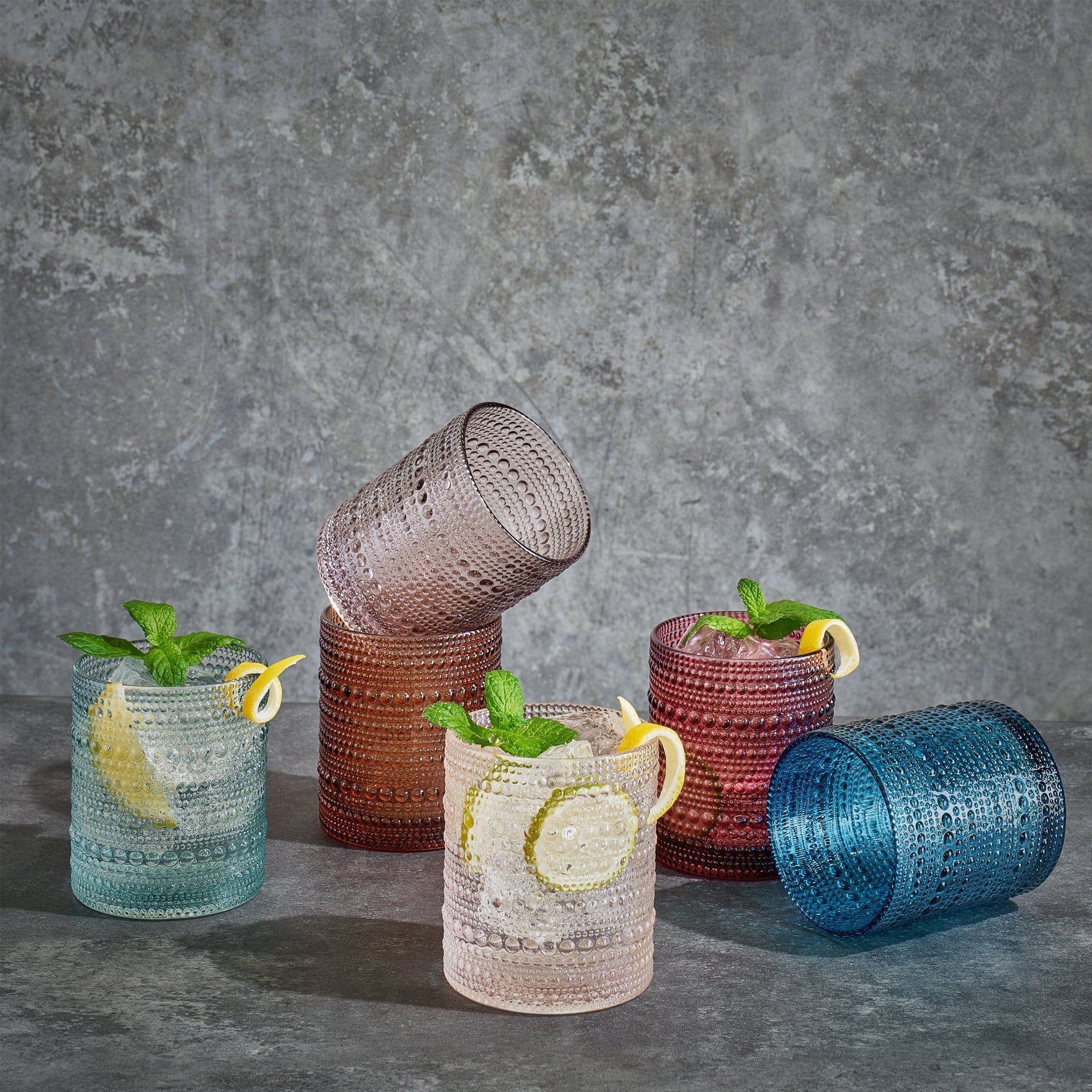 Tonal Hobnail Lowball Glassware, Spring, Set of 6