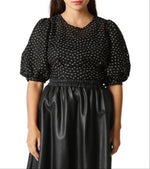 Gracia womens Flower Embroidered Top Black