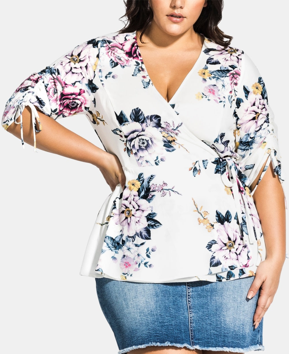 City Chic Women's Summer Flirt Wrap Style Blouse White Size 20W