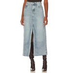 Steve Madden Women's Avani Front-Slit Denim Maxi Skirt Blue