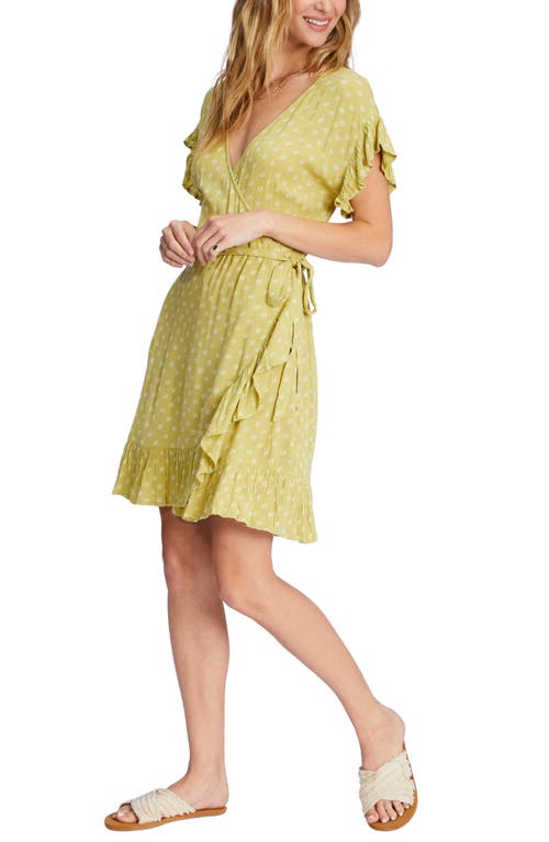 Billabong Wrap & Roll Floral Ruffle Wrap Minidress in Moss Joy, Size Medium