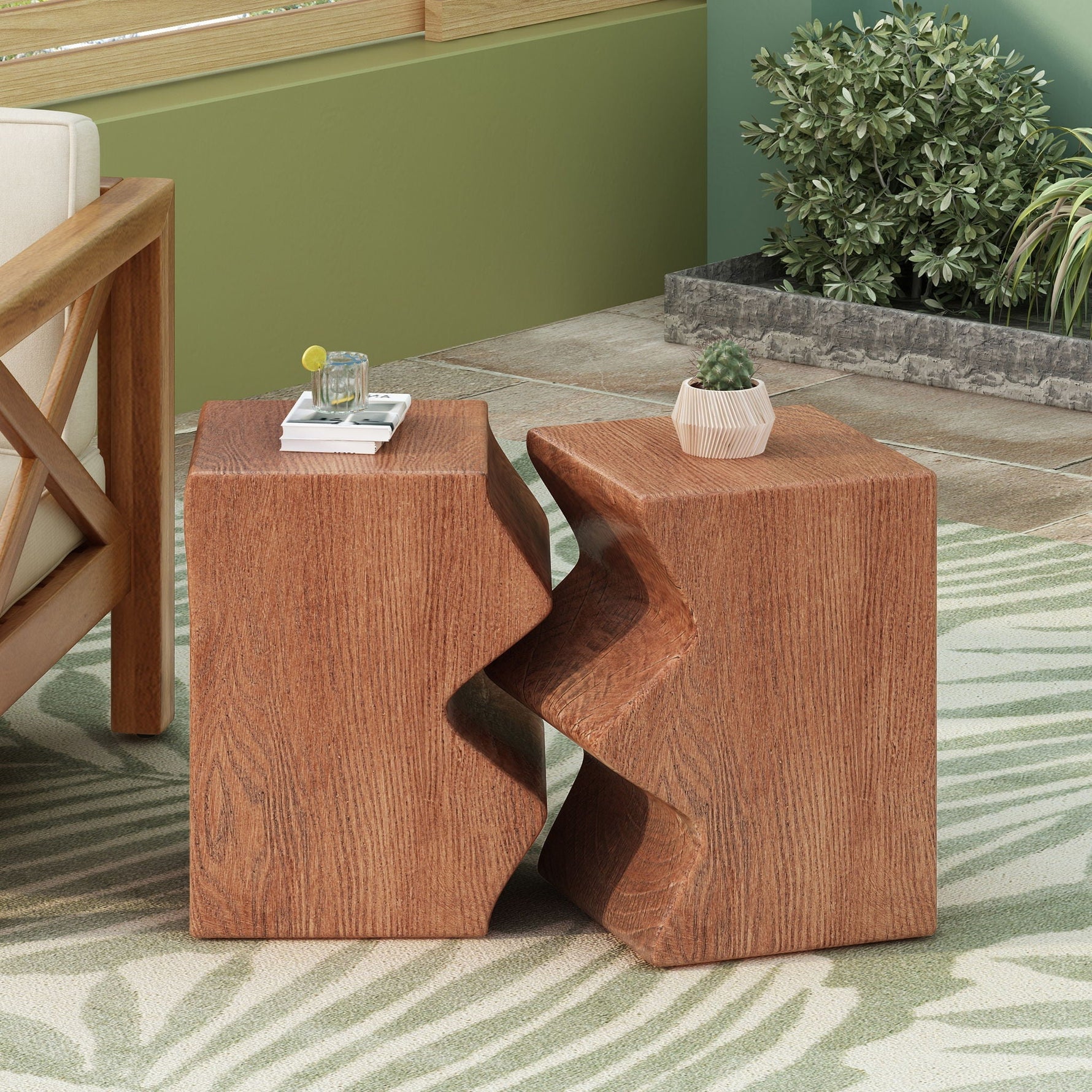 Rectangular Outdoor Indoor Accent Side Table (Set of 2)